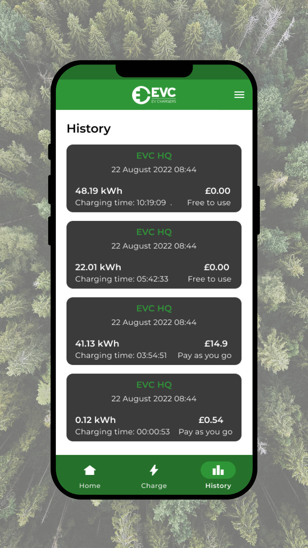 Access your full charging history